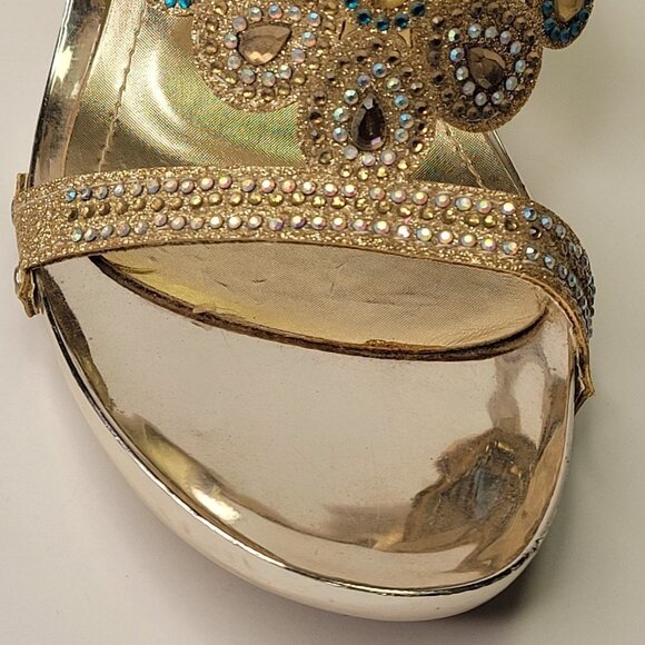 GOLD High Heels Crystal Embellished Heels Size 7 (size 38) - Picture 7 of 15